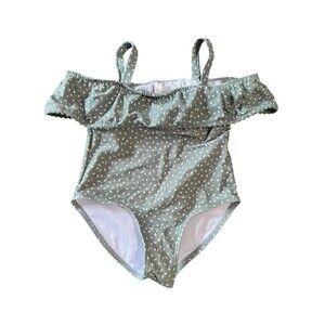 Rylee + Cru Girl’s Green Dot Swimsuit with Cap Sleeves 18-24 months EUC